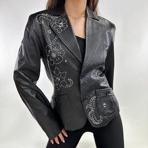 Rare 90s style floral embroidered leather jacket blazer